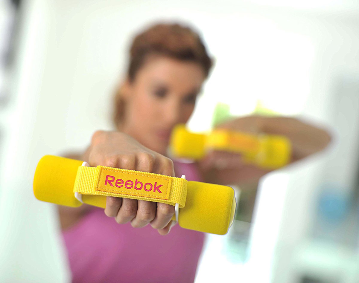 фото Гантель с мягкими накладками "Reebok", цвет: желтый, 1 кг, 2 шт