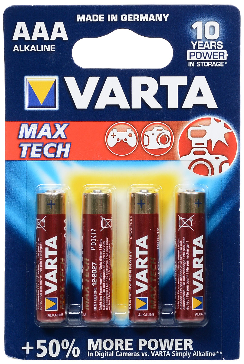 фото Батарейка Varta "Max Tech", тип AAA, 1,5В, 4 шт