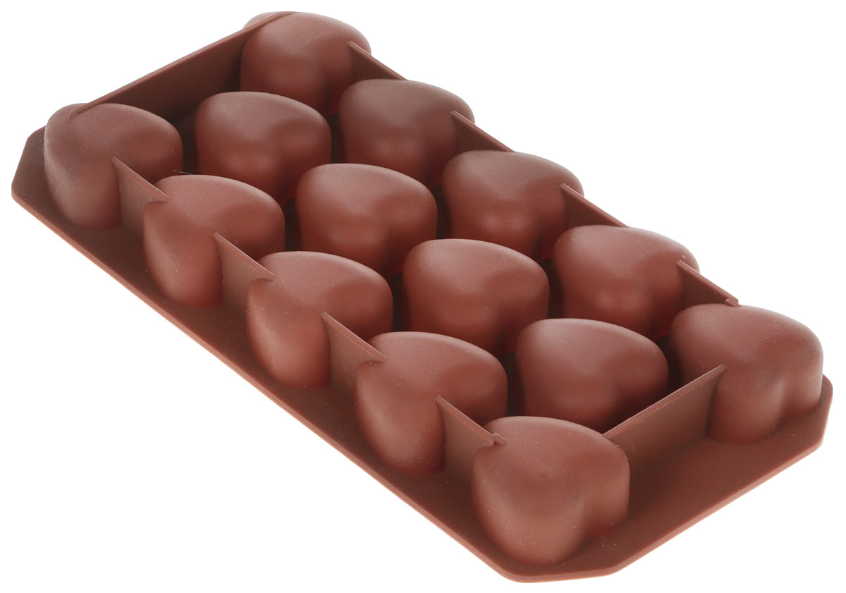 фото Форма для льда Marmiton "Сердечки", цвет: коричневый, 14 ячеек