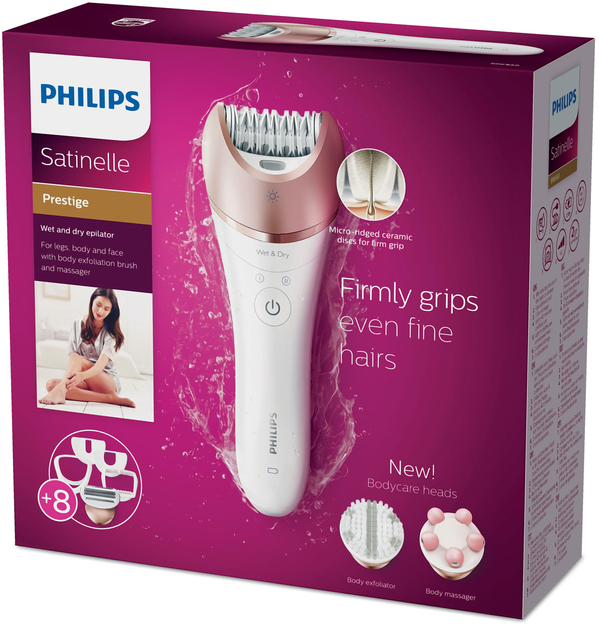 фото Эпилятор 8 в 1 Philips Satinelle, BRE650, с роликовым массажером, White Pink