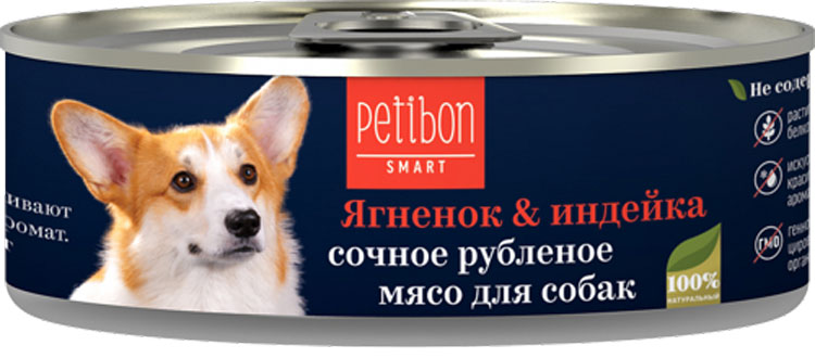 фото Корм консервированный для собак Petibon "Smart Рубленое мясо", с ягненком и индейкой, 100 г