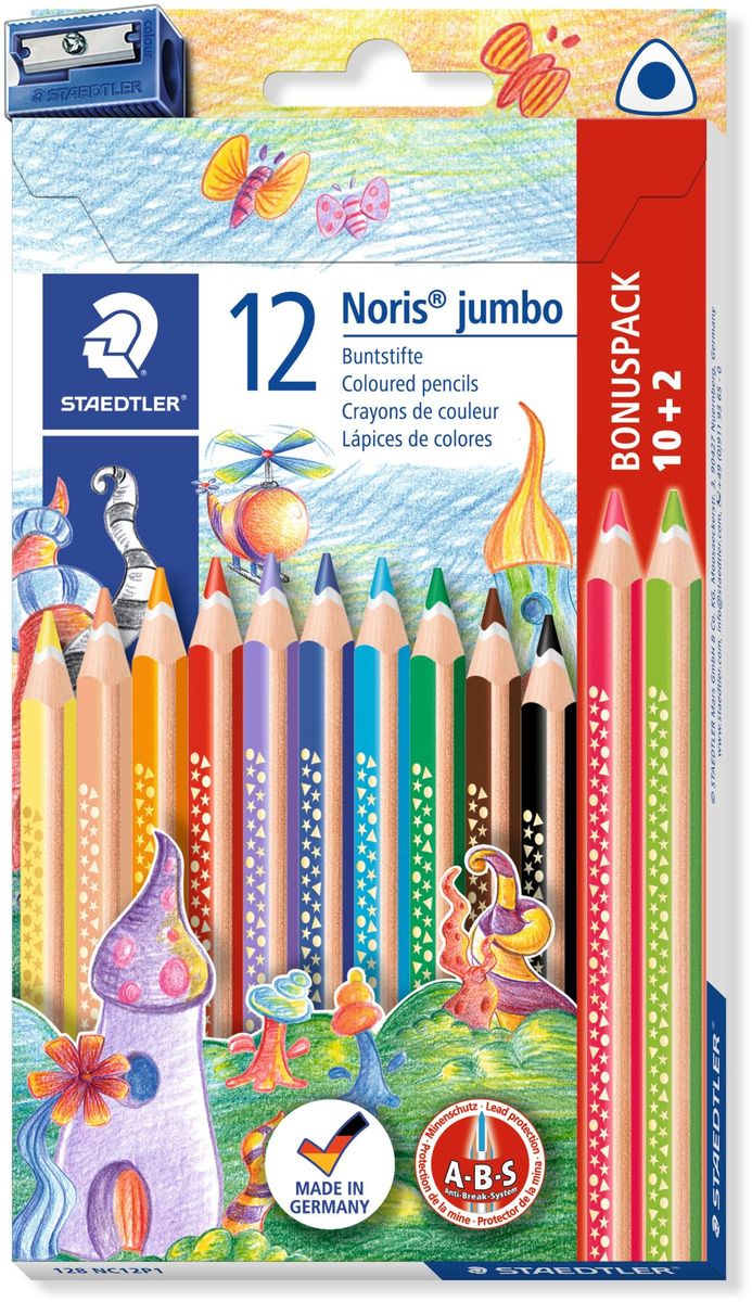 Staedtler Набор цветных карандашей Noris Club Jumbo 12 цветов с точилкой Staedtler Набор цветных карандашей Noris Club Jumbo 12 цветов с точилкой
