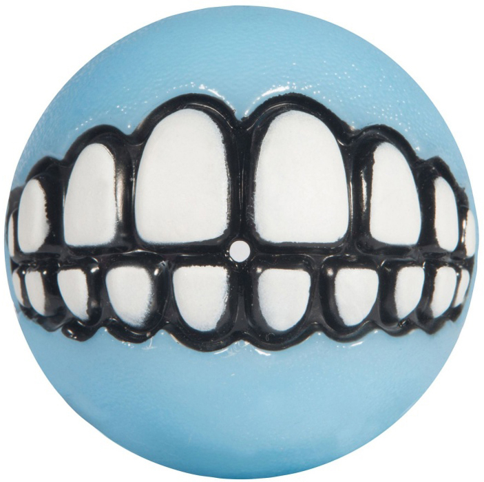 фото Мяч для собак Rogz "Grinz. Зубы", с отверстием для лакомства, цвет: голубой. GR201Y
