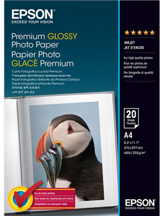 Epson Premium Glossy Photo 255/A4/20л, глянцевая C13S041287 Epson Premium Glossy Photo 255/A4/20л, глянцевая C13S041287