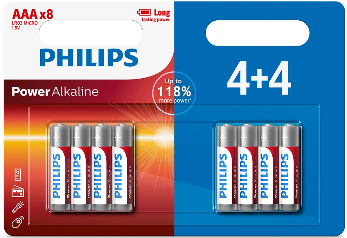 фото Батарейка щелочная Philips "Power", тип AAА, 1,5 В, 8 шт