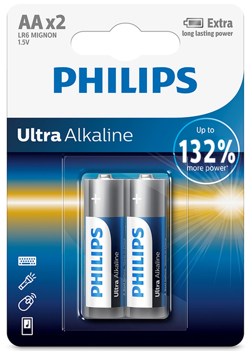 фото Батарейка щелочная Philips "Ultra", тип AA, 1,5 В, 2 шт