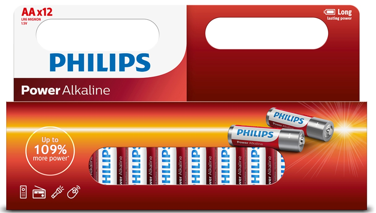 фото Батарейка щелочная Philips "Power", тип AA, 1,5 В, 12 шт