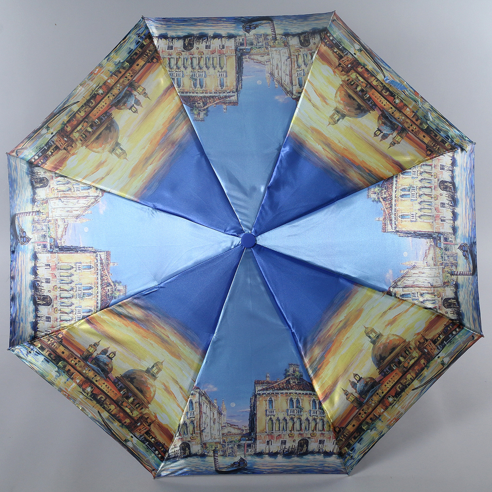 фото Зонт женский Magic Rain, полуавтомат, 3 сложения, цвет: голубой, золотистый. 4333-1606