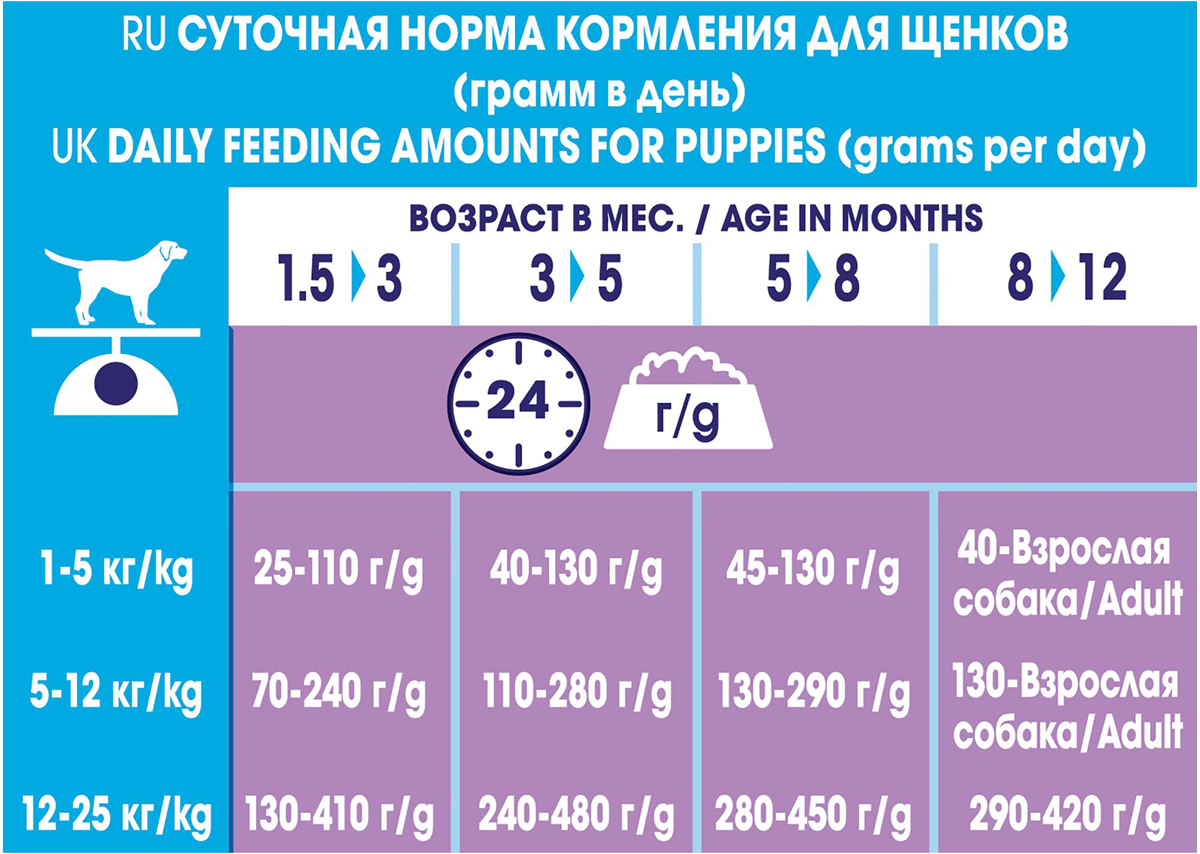 Таблица нормы сухого корма для собак