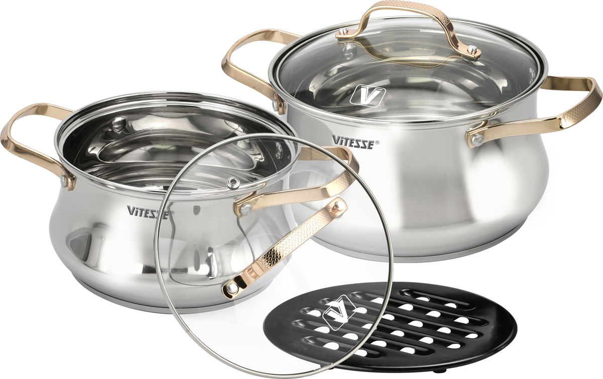 фото Набор посуды "Vitesse", цвет: серебристый, золотой, 5 предметов. VS-2082