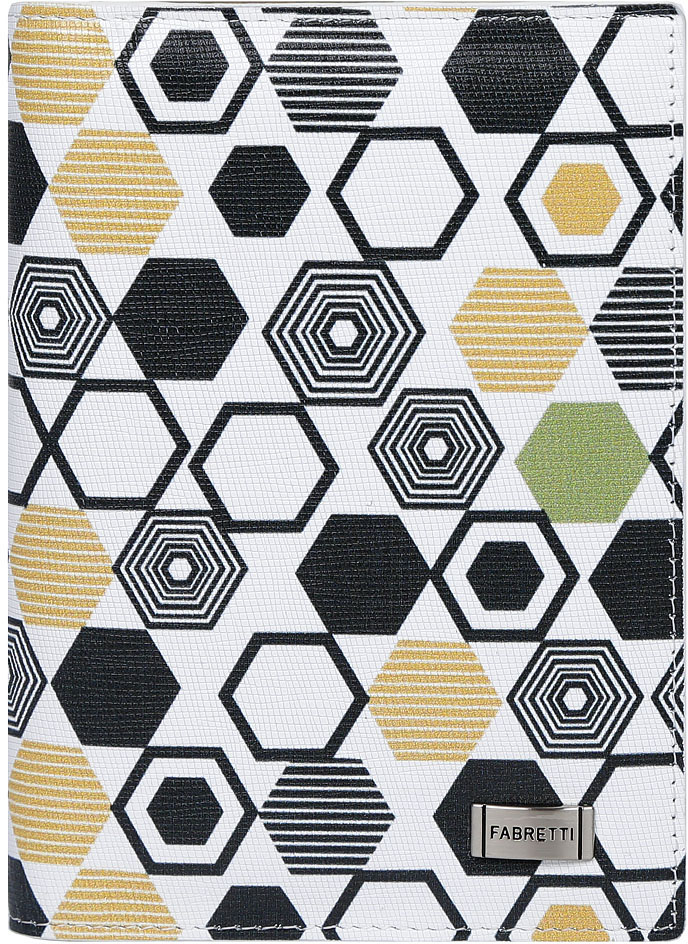 фото Обложка для документов женская Fabretti, цвет: белый, черный, бежевый. 54019-geometr beige