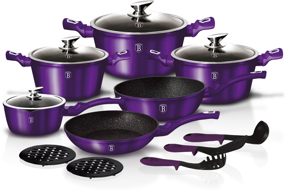 фото Набор посуды Berlinger Haus "Metallic Line", цвет: фиолетовый, 15 предметов