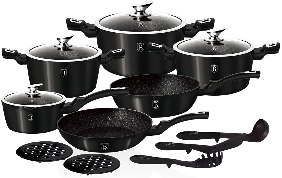 фото Набор посуды Berlinger Haus "Metallic Line", цвет: черный, 15 предметов