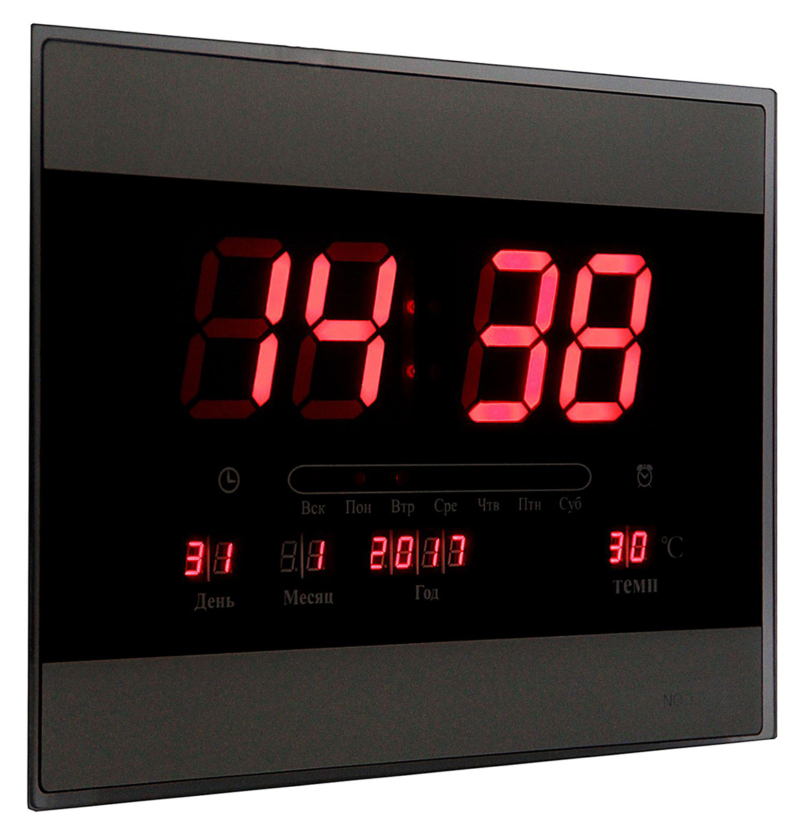 Часы-будильник настенные электронные, с календарем, цвет: красный, 40 х 30 х 5 см