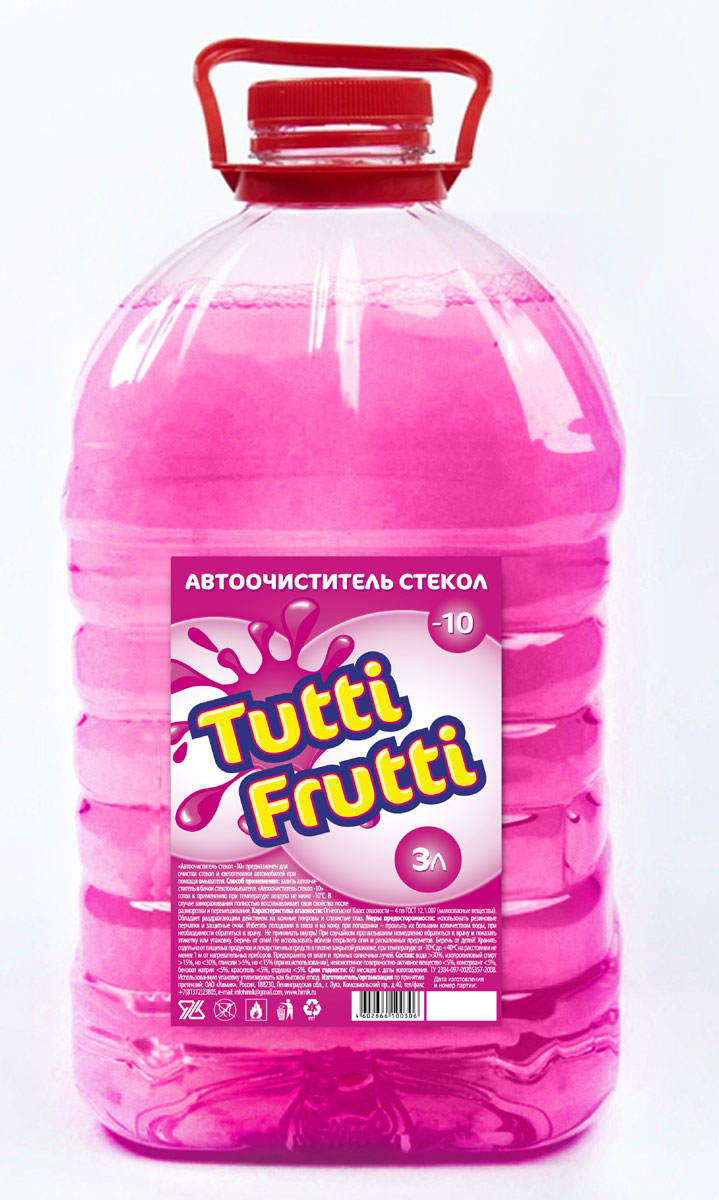 фото Автоочиститель стекол "Tutti Frutti", с ароматом жевательной резинки, - 10°С, цвет: розовый, 3 л