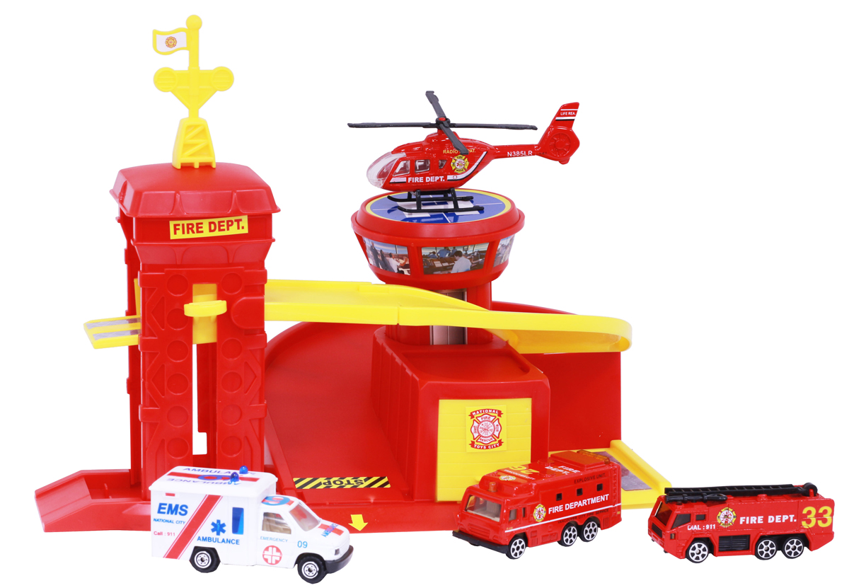 фото Pioneer Toys Набор машин с гаражом Fire Station