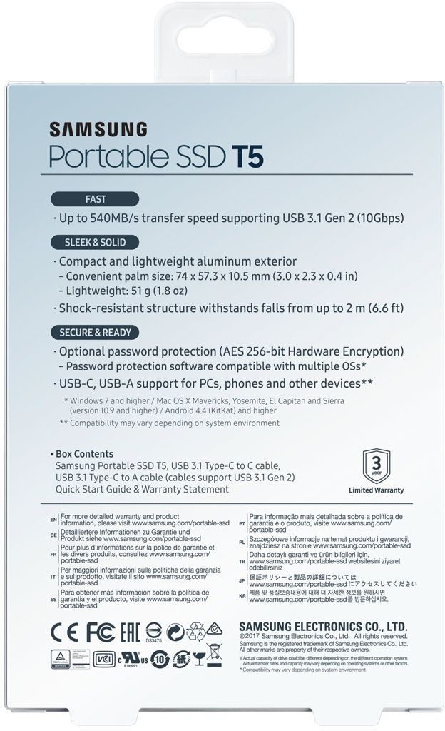 фото SSD диск Samsung T5 250GB, Blue (MU-PA250BWW)