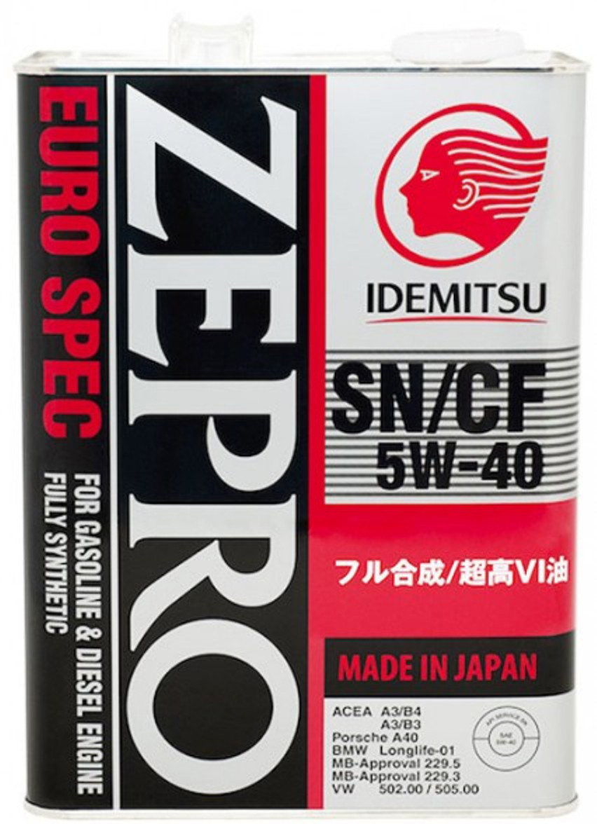 фото Масло моторное IDEMITSU ZEPRO EURO SPEC, синтетическое, SAE 5W-40, API SN/CF, 4 л