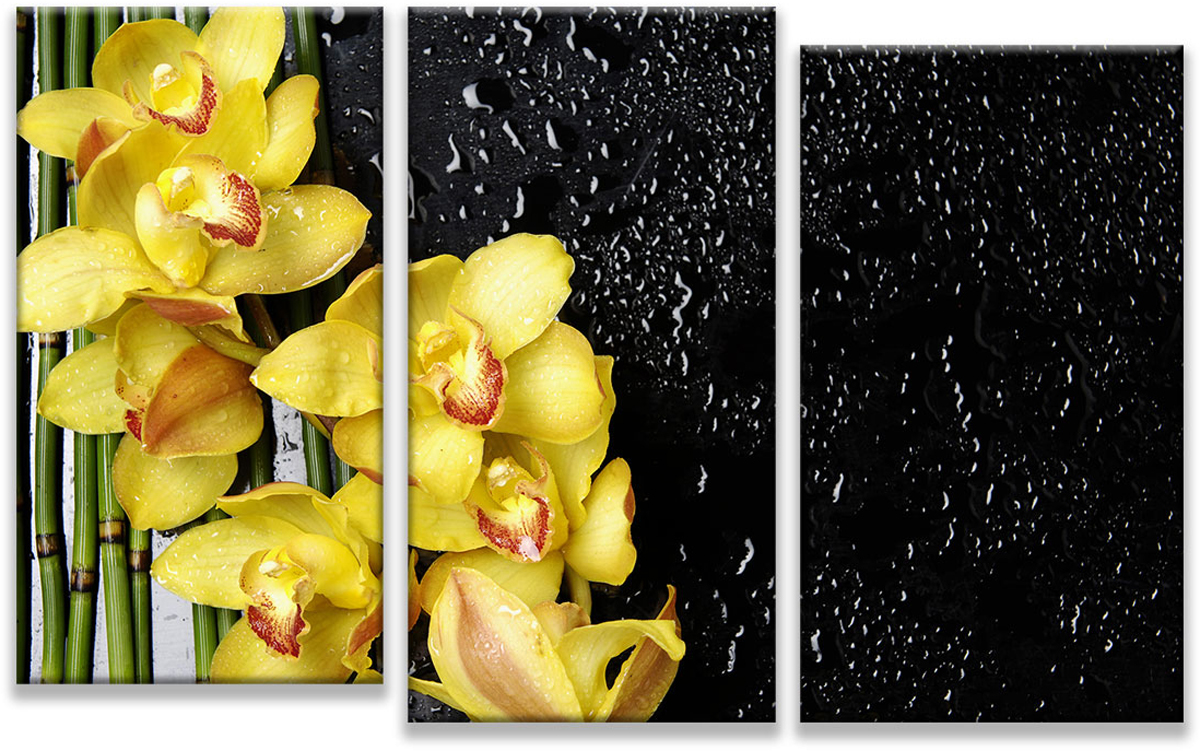 фото Картина модульная Картиномания "Желтые орхидеи и бамбук", 90 х 57 см, Дерево, Холст