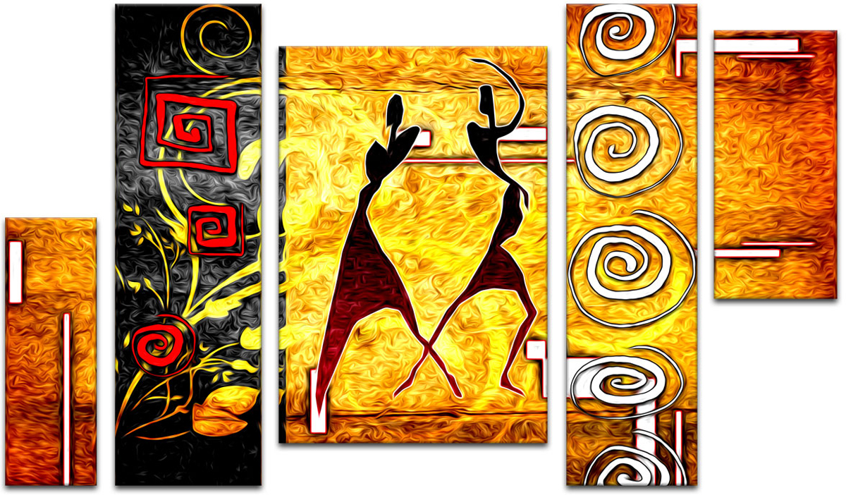 фото Картина модульная Картиномания "Две танцующие африканки этническое ретро", 90 х 57 см, Дерево, Холст