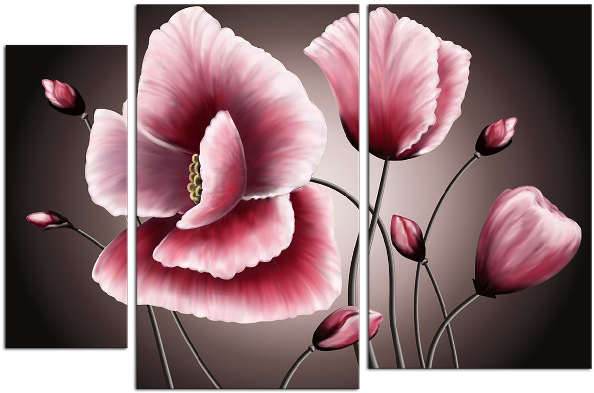 фото Картина модульная Картиномания "Розовые бутоны", 90 х 60 см, Дерево, Холст