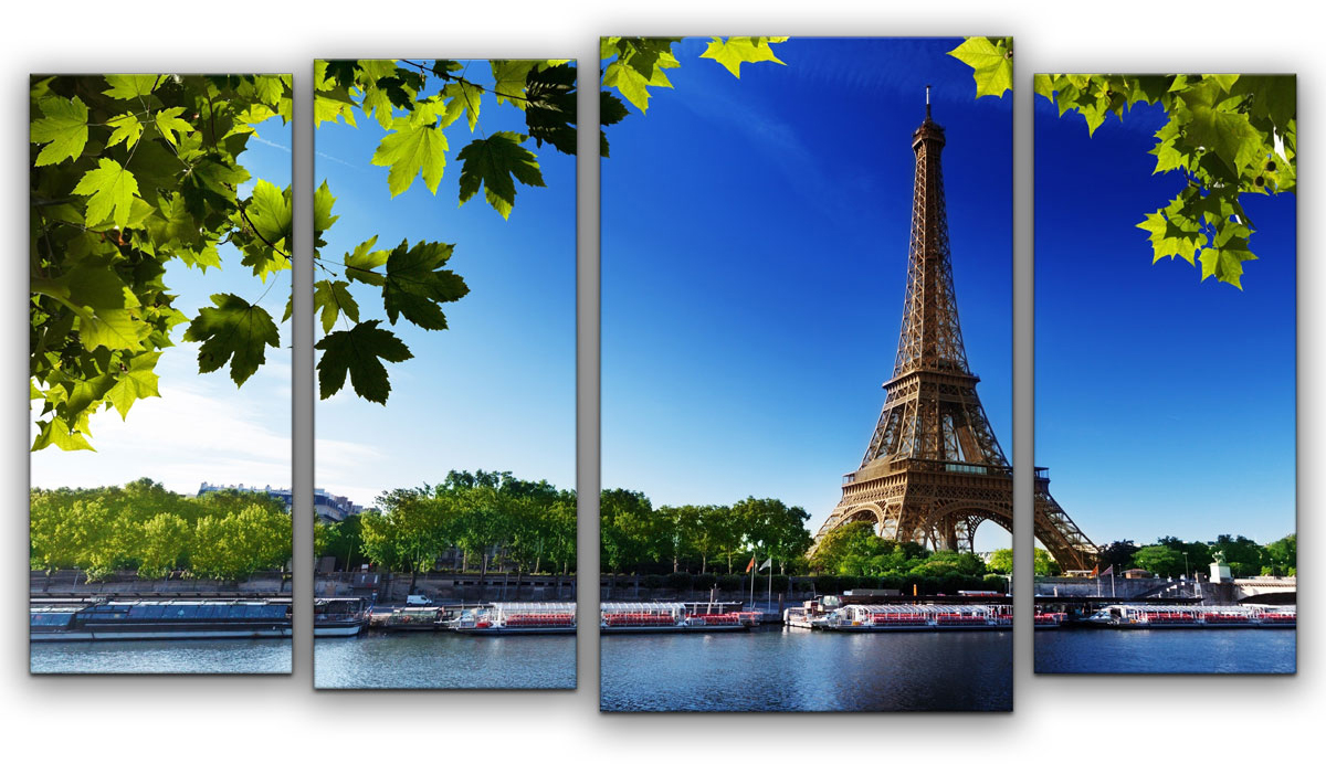 фото Картина модульная Картиномания "Набережная Парижа", 90 х 50 см, Дерево, Холст