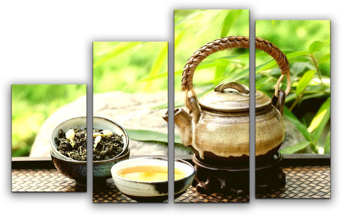 фото Картина модульная Картиномания "Зеленый чай в саду", 90 х 57 см, Дерево, Холст