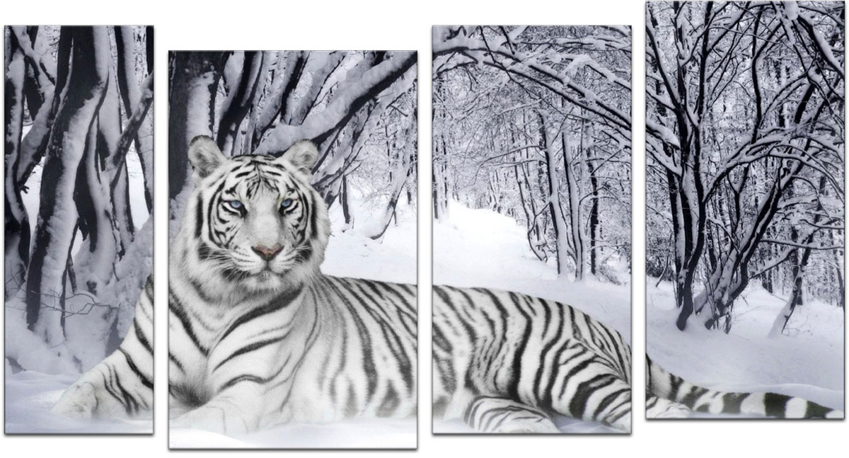 фото Картина модульная Картиномания "Белый тигр", 90 х 50 см, Дерево, Холст