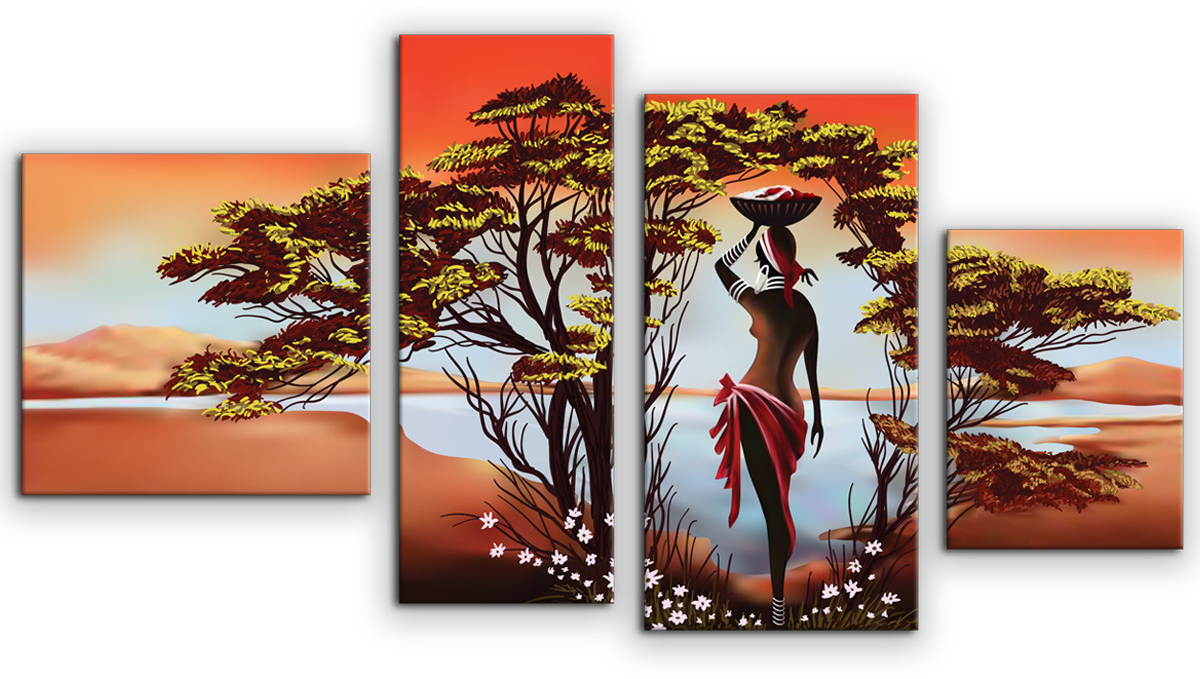 фото Картина модульная Картиномания "Африканка у реки", 90 х 50 см, Дерево, Холст