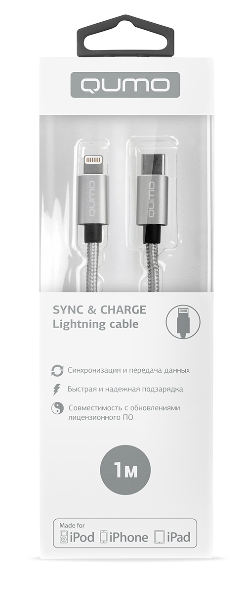Qumo кабель USB Type-С-Lightning, Dark Grey (1 м)