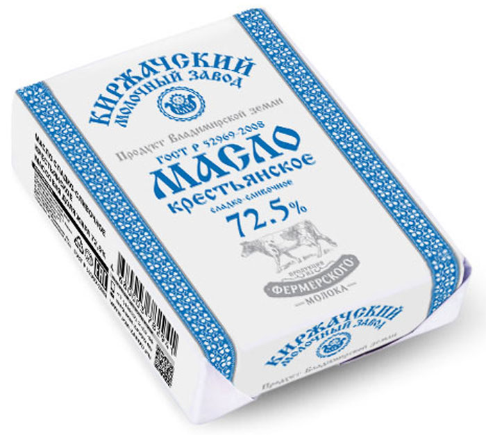 Киржачский МЗ Масло Крестьянское Кольчугинское ГОСТ, 72,5%, сладко-сливочное, 180 г