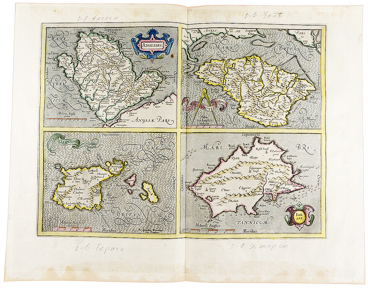 фото Географические карты значимых английских островов. Гравюра, Западная Европа, около 1595 года