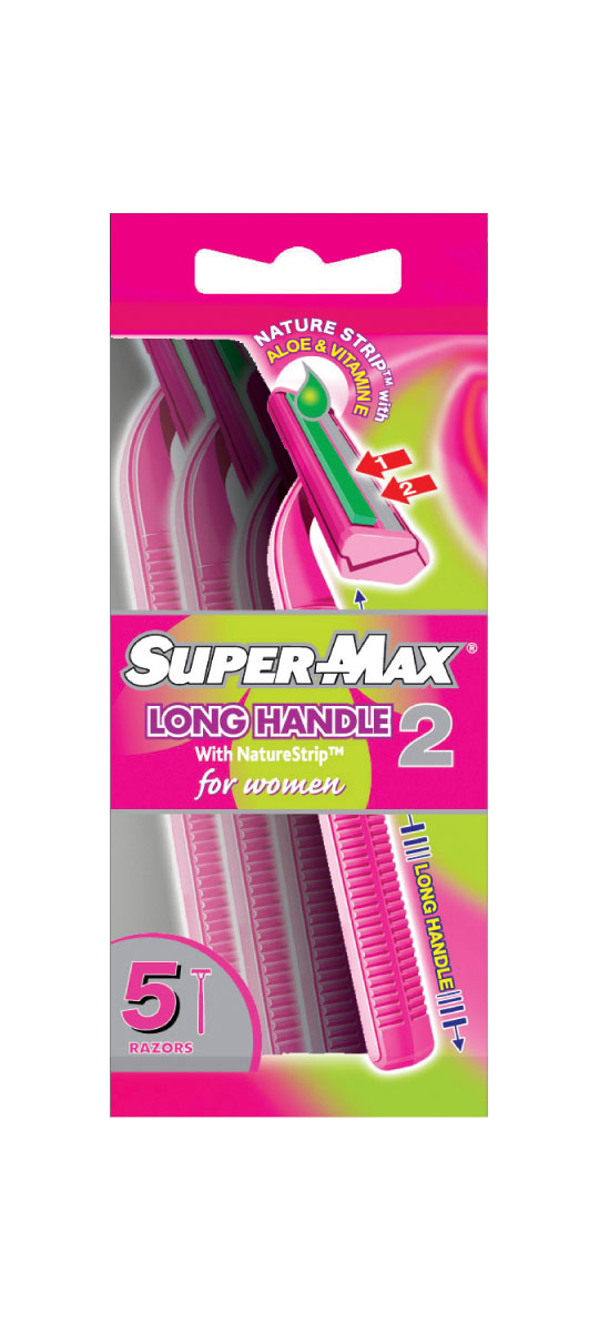 Super-Max Long Handle 2 for Women Одноразовые станки с двойным лезвием, 5 шт