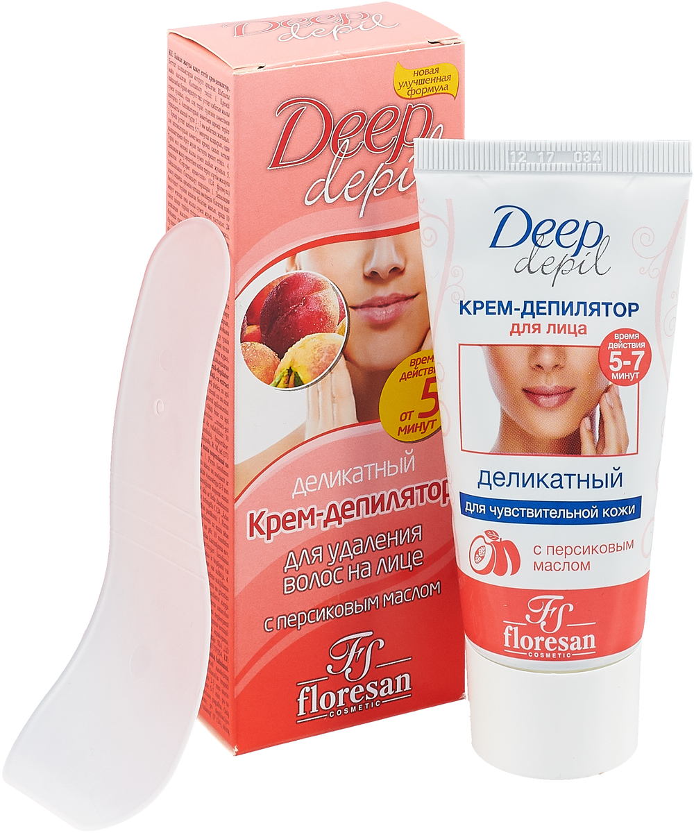 Floresan Deep Depil Деликатный крем для удаления волос на лице с маслом персика, 50 мл