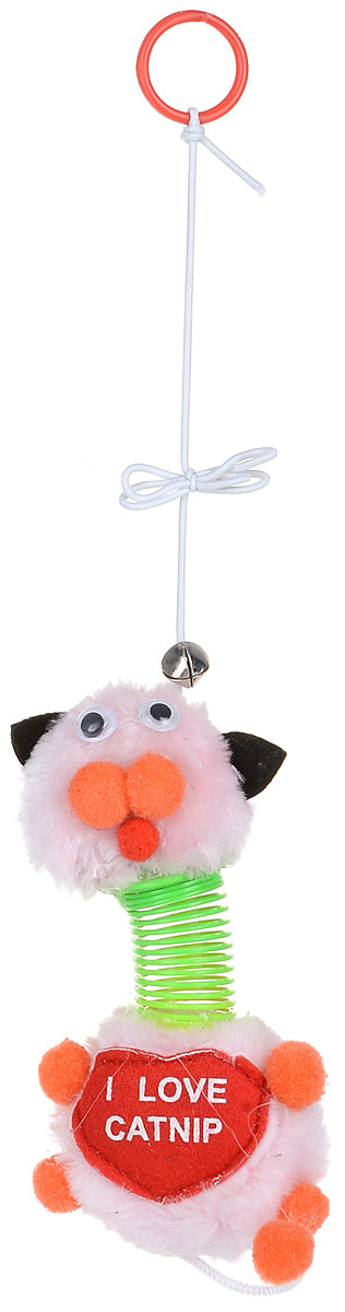фото Дразнилка-веревка для кошек Уют "Кот", на пружинке, с погремушкой, 12 см, цвет: розовый №1