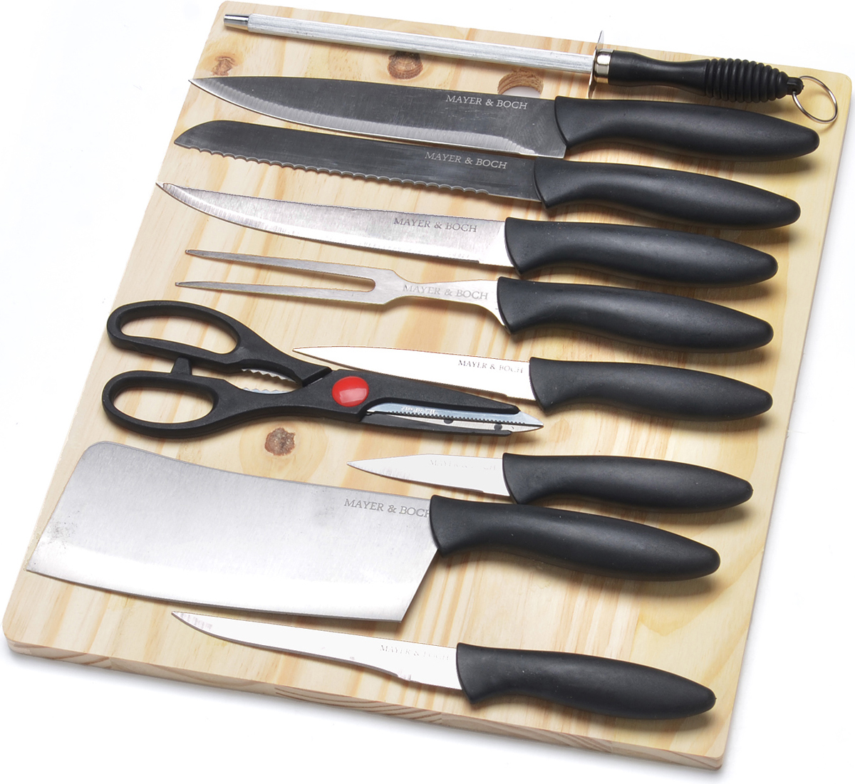 фото Набор ножей "Mayer&Boch", с разделочной доской, цвет: черный, серебристый, 11 предметов Mayer & boch