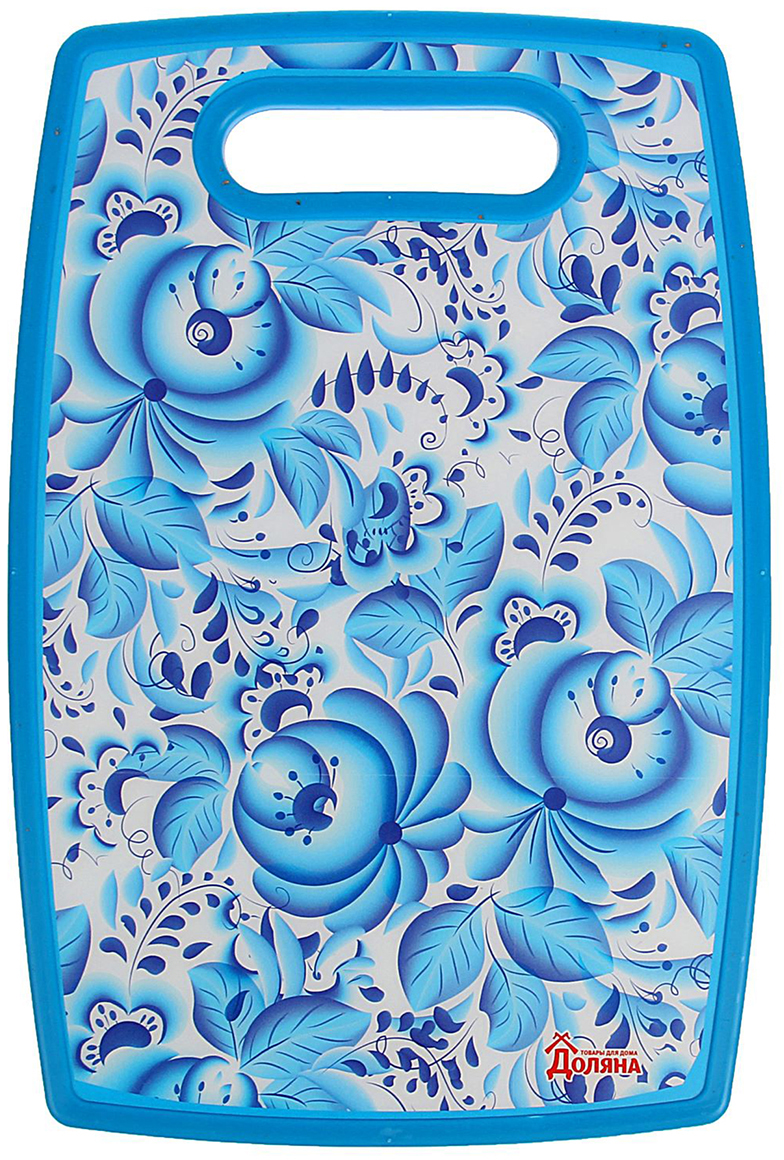 фото Доска разделочная Доляна "Гжель", цвет: голубой, 30 х 20 х 1 см