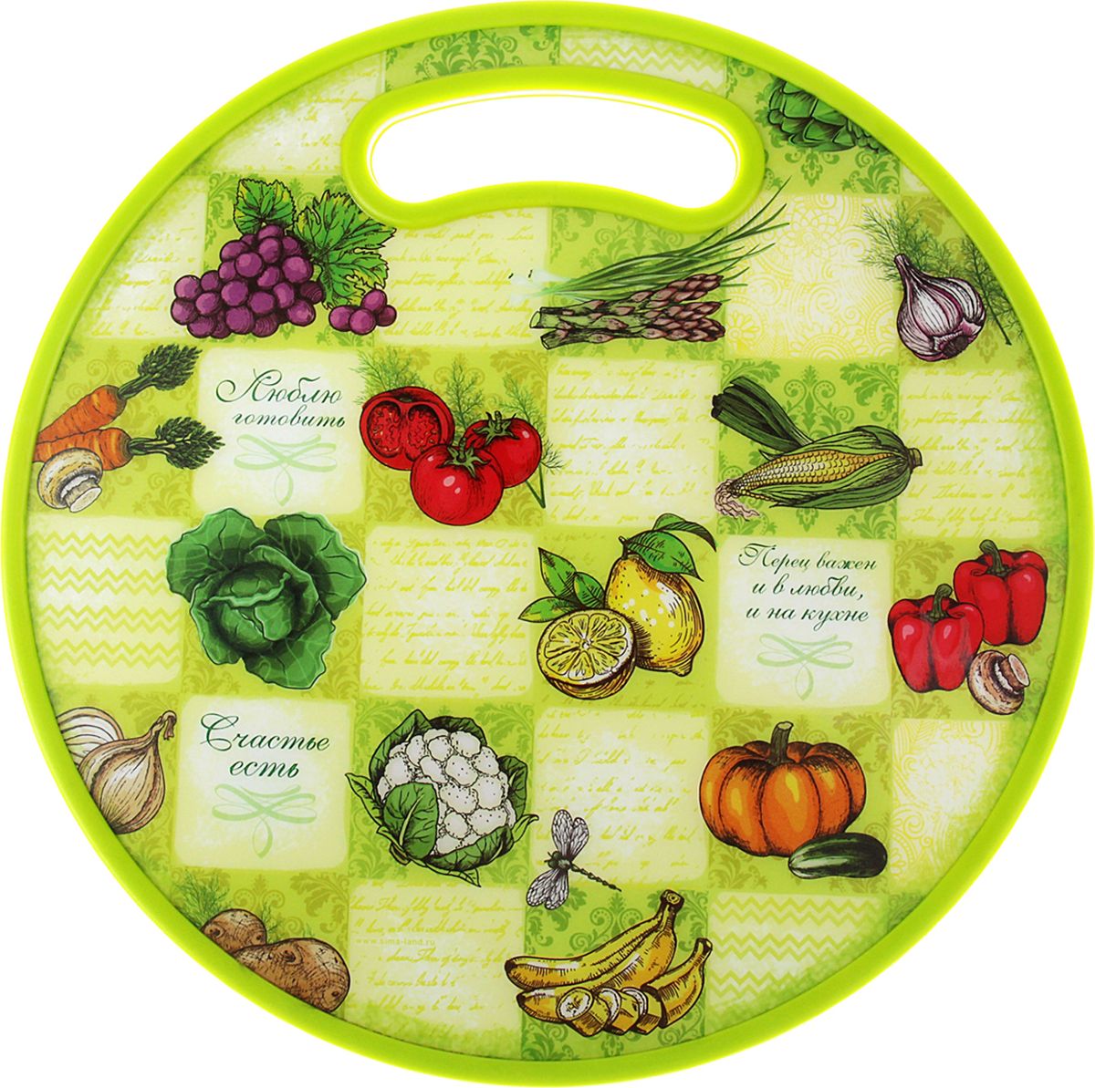 фото Доска разделочная Доляна "Люблю готовить", цвет: светло-зеленый, диаметр 30 см