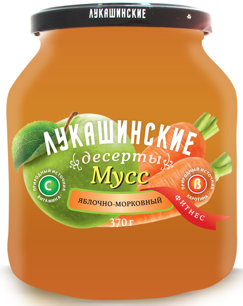Лукашинские Мусс яблочно-морковный фитнес, 370 г