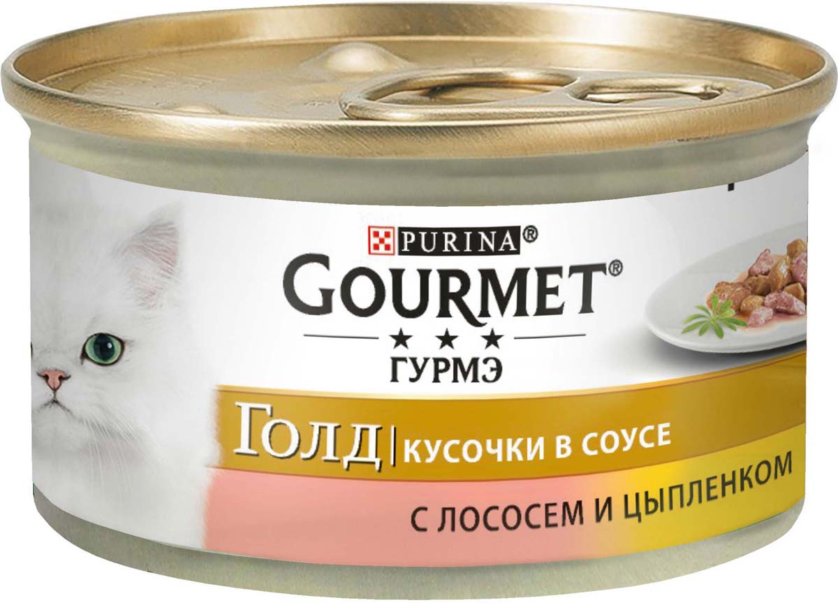 фото Консервы для кошек Gourmet "Gold", с лососем и цыпленком, 85 г