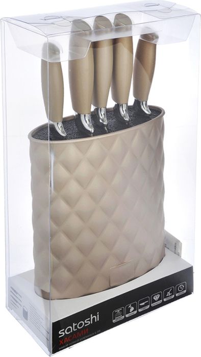 фото Набор ножей Satoshi "Хасами", на подставке, антиналипающее покрытие, 6 предметов