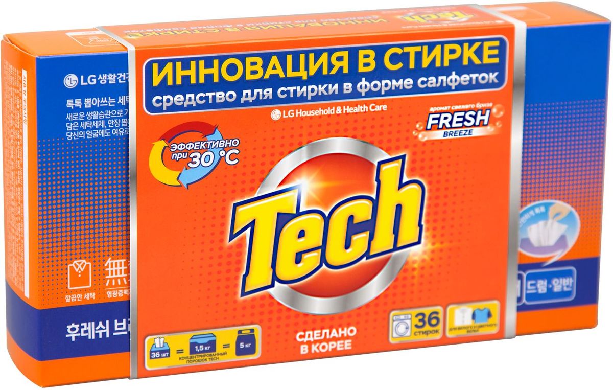 фото Средство для стирки Tech "Fresh Breeze", в листах, 36 шт