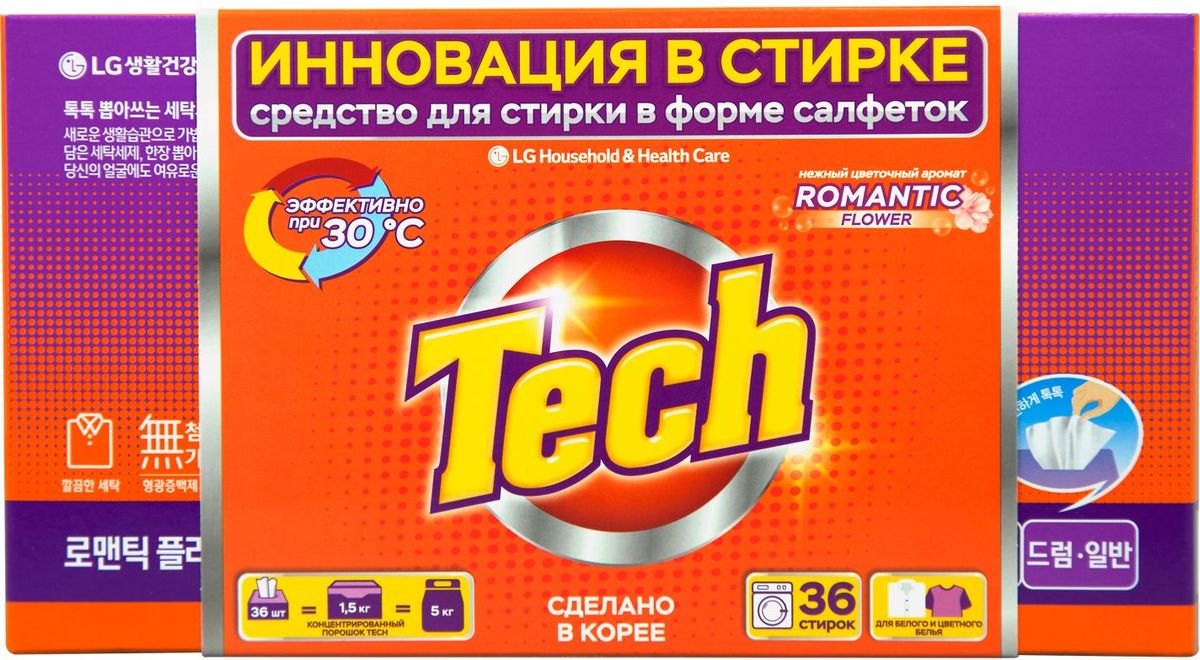 фото Средство для стирки Tech "Romantic Flower", в листах, 36 шт