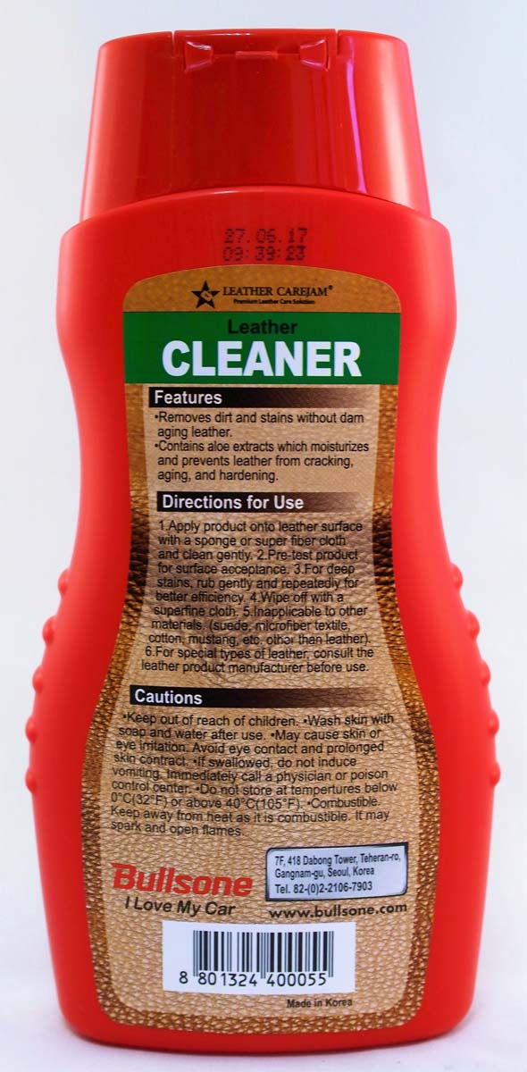 фото Очиститель всех типов кожи салона Bullsone "Leather Cleaner", с экстрактом алоэ, 300 мл