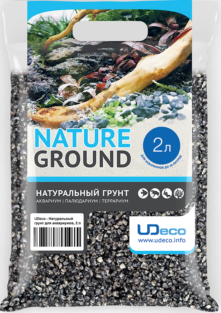 Грунт для аквариума UDeco "Серый гравий", натуральный, 4-6 мм, 2 л ...