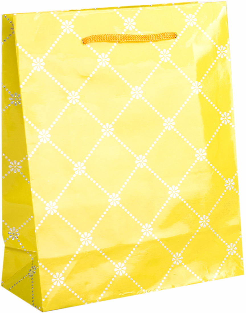 фото Пакет подарочный "Цветочный узор", цвет: желтый, 14,5 х 11,5 х 6,5 см. 2625194