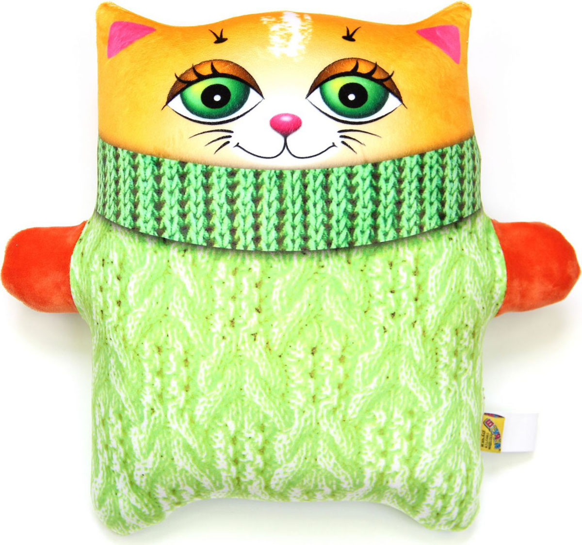 Подушка-игрушка Штучки, к которым тянутся ручки антистрессовая Кот зяблик, зеленый