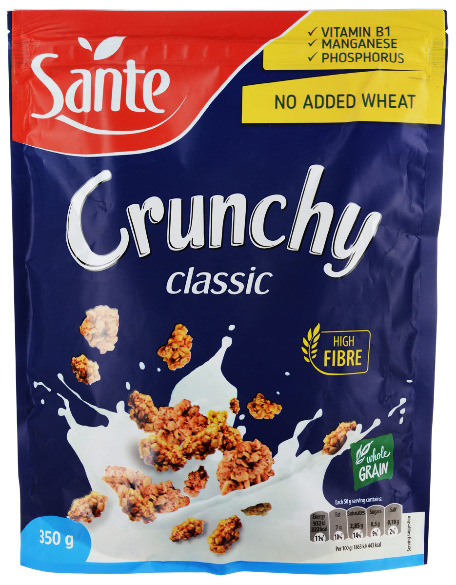 фото Sante Crunchy хрустящие овсяные хлопья классические, 350 г