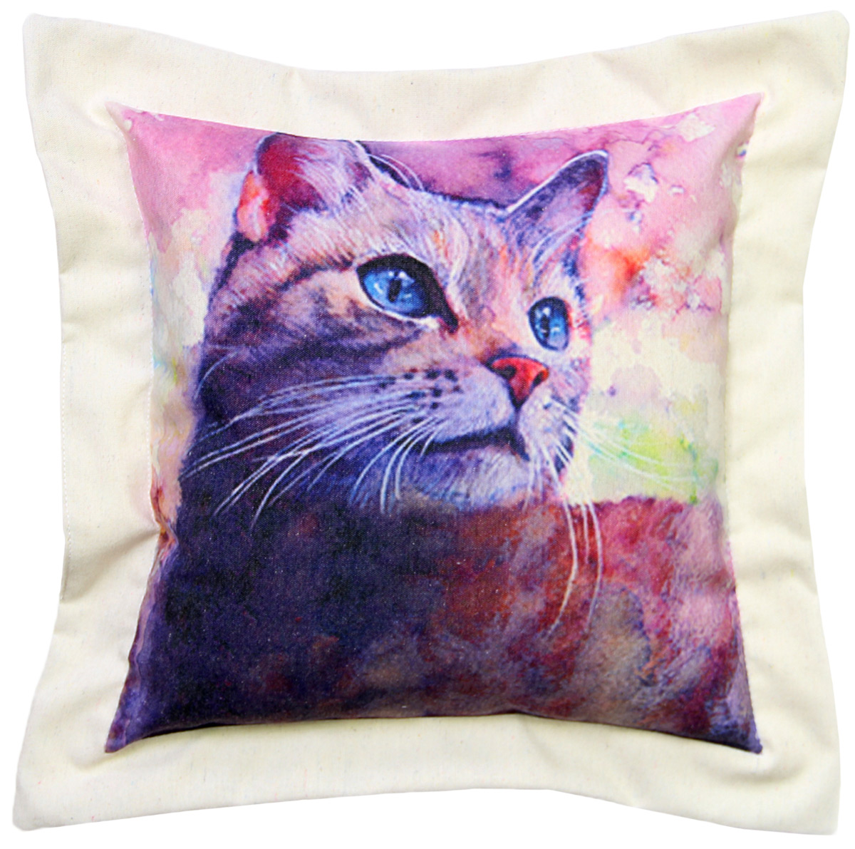 Подушка декоративная Кошка Акварель, фиолетовый
