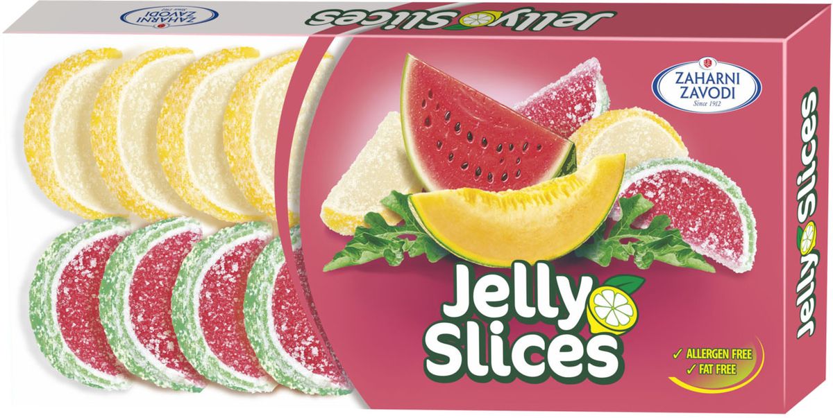 фото Zaharni Zavodi Jelly Slices мармеладные дольки со вкусом арбуза и дыни, 135 г